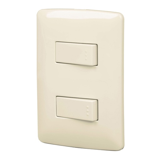 [48662] Placa armada 2 interruptores sencillos marfil,línea Italiana PA-APDO-I
