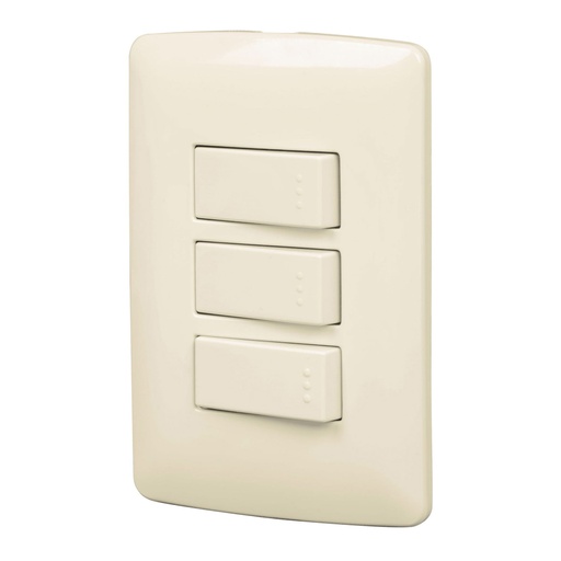 [48664] Placa armada 3 interruptores sencillos,marfil,línea Italiana PA-APTR-I