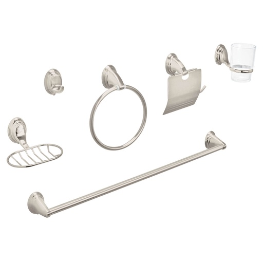 [49162] Juego de 6 accesorios para baño, níquel satín, FOSET AQUA AQA-4003N