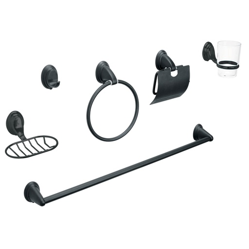 [49163] Juego de 6 acc. p/baño negro mate chapetón ovalado, AQUA AQA-4003M