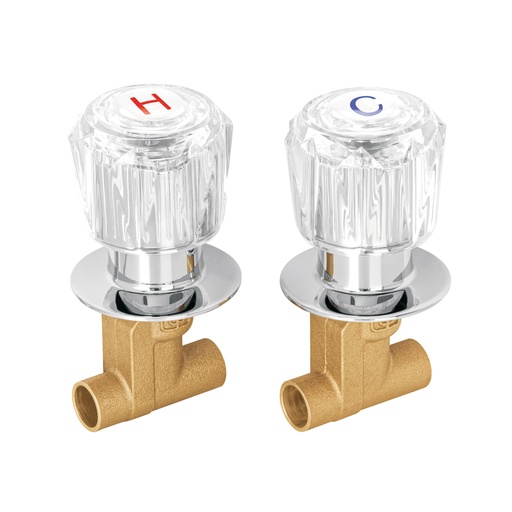 [49250] Juego llaves empotrar soldables, maneral acrílico, FOSET E-652A