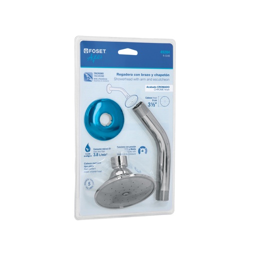 [49284] Regadera redonda 3-1/2', metálica, brazo y chapetón, blíster R-504B