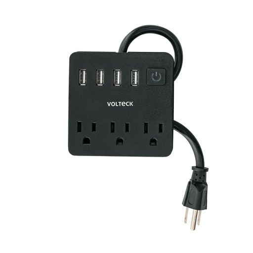 [49321] Multicontacto 16 AWG doméstico, 3 entradas 4 ptos USB, negro MUL-3UN