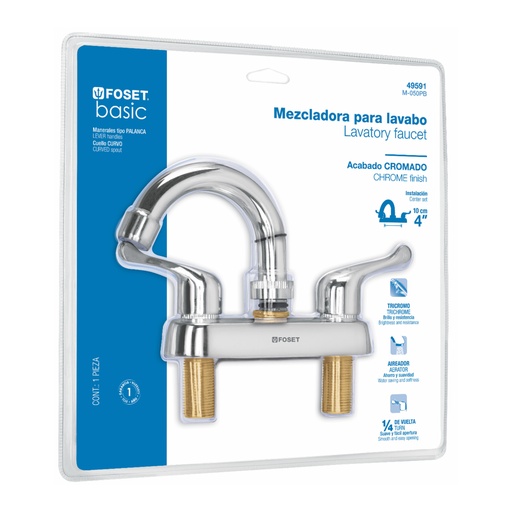 [49591] Mezcladora 4' lavabo, ABS,cuello curvo,palanca,blíster,BASIC M-050PB