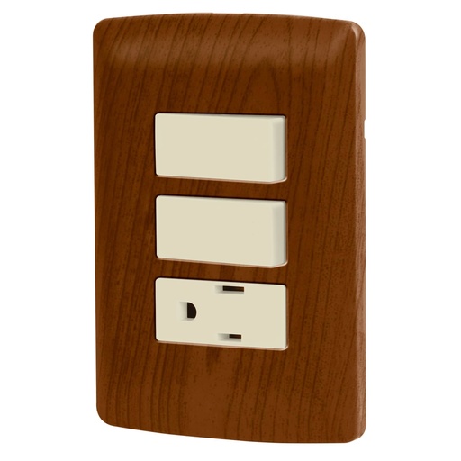 [49936] Placa armada contacto 2 interruptores,madera, línea Italiana PA-APCO-I2M