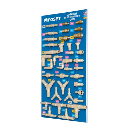 [55955] Exhibidor con conexiones para manguera de PP, FOSET EX-CM-FOS
