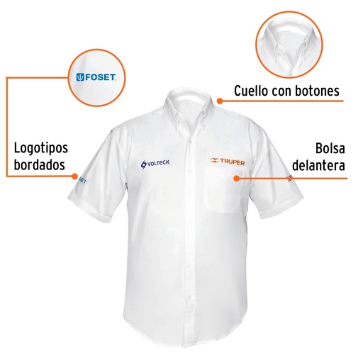 [60381] Camisa manga corta para hombre, blanca, EEG, TRUPER CAM-BCO-CXXL