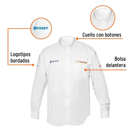 [66014] Camisa manga larga para hombre, blanca, EEEG, Truper CAM-BCO-LXXXL