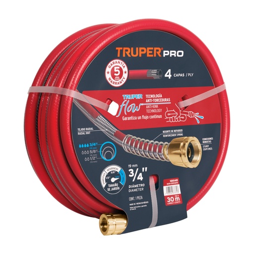 [100149] Manguera 3/4' super reforzada 4 capas 30m conexiones metal MAN-30X3/4X