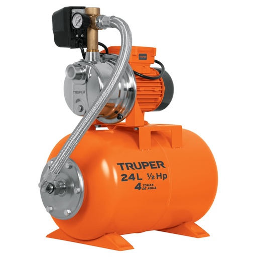 [10077] Equipo hidroneumático 24L, jet inoxidable 1/2 HP, TRUPER HIDR-1/2X24