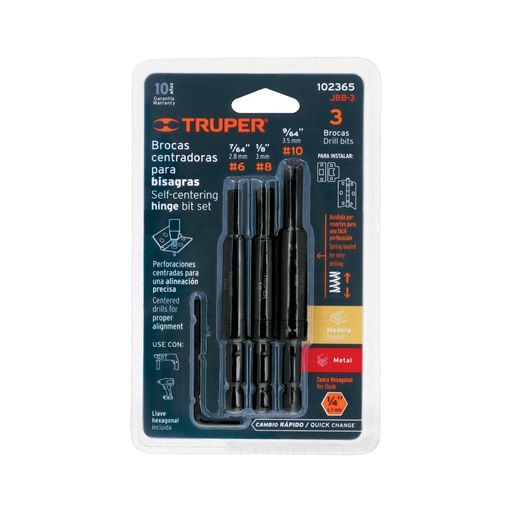 [102365] Juego de 3 brocas para bisagra, TRUPER JBB-3
