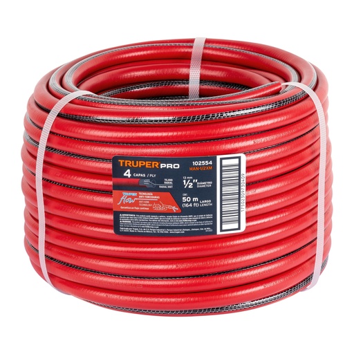 [102554] Metro de manguera 1/2' 4 capas en rollo de 50 m, TRUPER MAN-1/2XM
