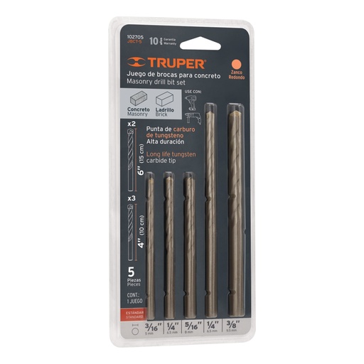 [102705] Juego de 5 brocas para concreto, TRUPER JBCT-5