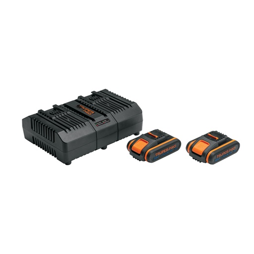 [103377] Combo cargador dual con 2 baterías de 2Ah, 20V, TRUPER PRO COM-CBA