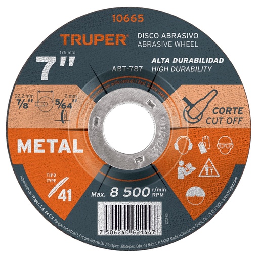 [10665] Disco de 7' para corte de metal, tipo 41, Truper ABT-787