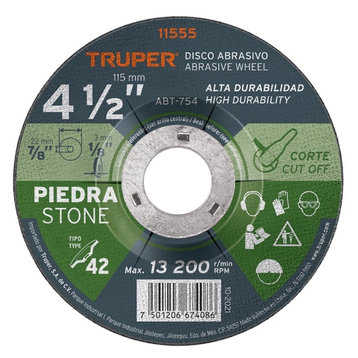 [11555] Disco Tipo 42 de 4-1/2' x 3.2 mm para corte de piedra ABT-754
