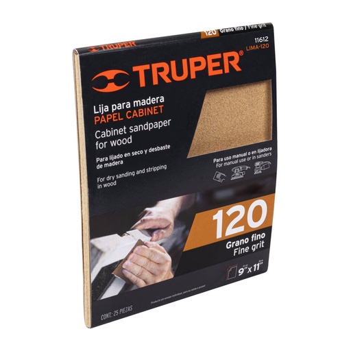 [11612] Lija para madera papel cabinet, grano 120, TRUPER LIMA-120
