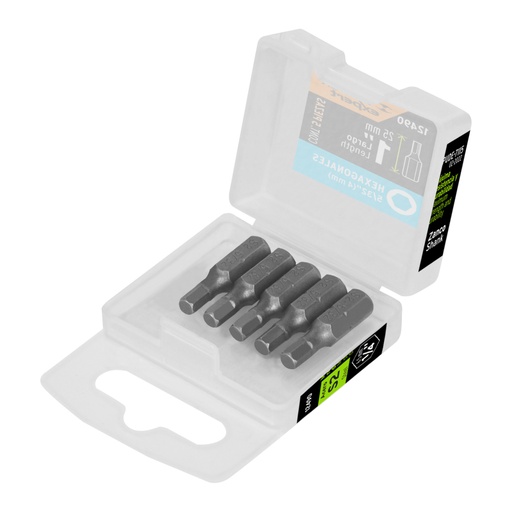 [12490] Estuche con 5 puntas hexagonales de 5/32mm largo 1', Expert PUDE-7115