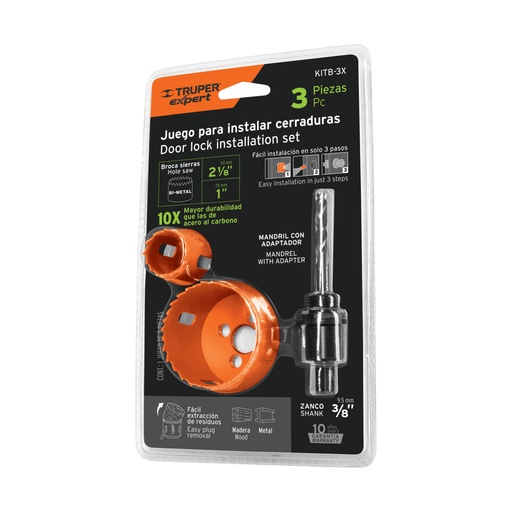 [100816] Juego de 3 piezas para instalar cerraduras, TRUPER EXPERT KITB-3X