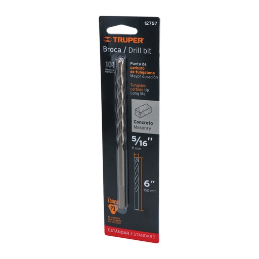 [12757] Broca para concreto de 5/16 x 6' en blíster, TRUPER BCT-5/16X6-B