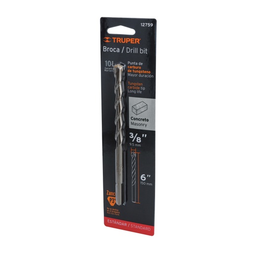 [12759] Broca para concreto de 3/8 x 6' en blíster, TRUPER BCT-3/8X6-B