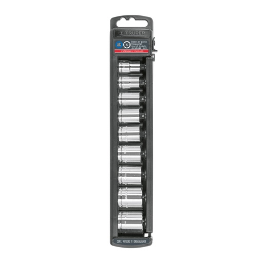 [13950] Juego de 9 dados cuadro 3/8' std, TRUPER JD-3/8X9P