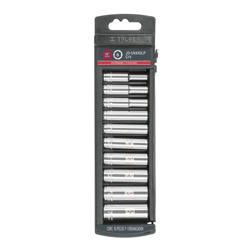 [14167] Juego de 10 dados largos cuadro 1/4' std, TRUPER JD-1/4X10LP