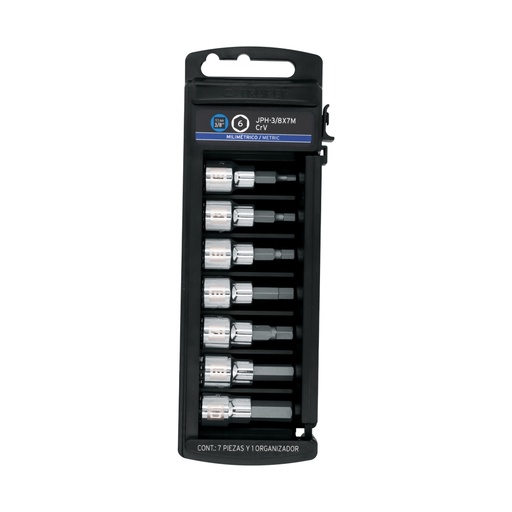 [14170] Juego de 7 dados cuadro 3/8' punta hexagonal mm, TRUPER JPH-3/8X7M