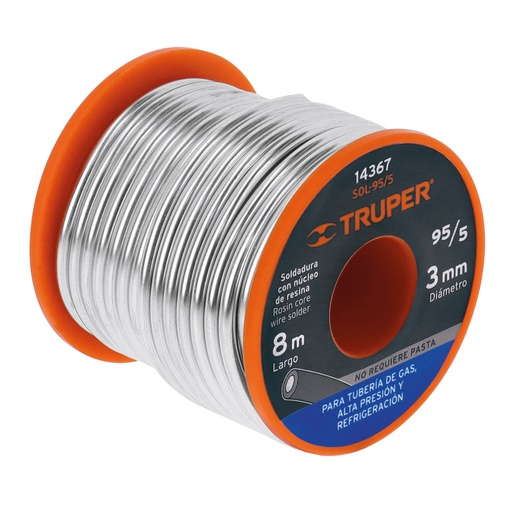 [14367] Soldadura 95/5 para tubería de gas, 450 g, TRUPER SOLDAFÁCIL SOL-345F
